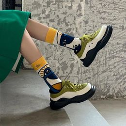 Women Socks Thicken College Style Letter Cotton Warm School Girls Harajuku Hosiery Embroidery Graffiti Medium Tube