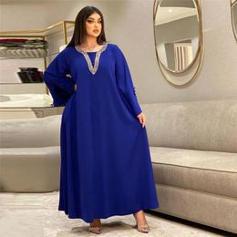 Ethnic Clothing Moroccan Jalabiya Elegant Muslim Women Long Dress Luxury Rhinestone Kaftan Abayas Islam Dubai Turkish O-Neck Maxi Robe