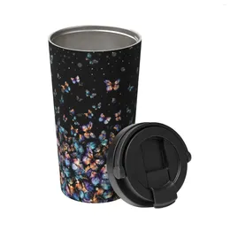 Water Bottles Colourful Butterfly 17oz Insulated Coffee Mug With Flip Lid Handle Stainless Steel Travel Tumbler Spill Proof