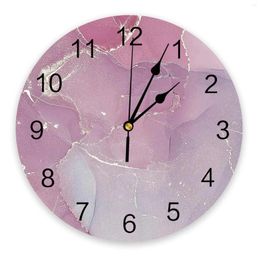 Wall Clocks Marble Texture Pink Silent Living Room Decoration Round Clock Home Bedroom Kitchen Decor