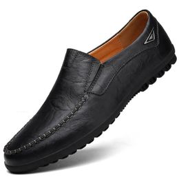 Genuine Leather Men Casual Shoes Breathable Soft Loafers Italian Brand Moccasins Slip on Black Driving Plus Size 3747 240223