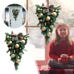 Decorative Flowers 2024 Christmas Wreath Decorations PVC Upside Down Tree Simulation Flower Door Front Decoration Giant Light Up