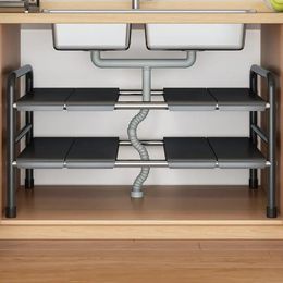 Kitchen Organiser Under Sink Rack Storage Shelves Expandable 2 Tier Cabinet Shelf Dishes Rack Under Sink Holder Bathroom Shelf 240223