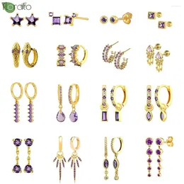 Hoop Earrings 925 Sterling Silver Needle Elegant Luxury Purple 2024 Gold Small For Women Fashion Puncture Jewellery