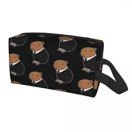 Cosmetic Bags Custom Capybara In A Suit Pet Travel Bag For Women Makeup Toiletry Organiser Lady Beauty Storage Dopp Kit