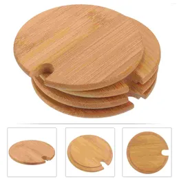 Dinnerware 4pcs Bamboo Mug Lids With Spoon Holes Replacement Seasoning Jar Cup Covers