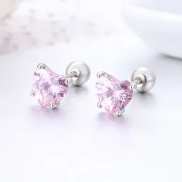 Stud Earrings 4Colors Cute Peach Heart CZ Stone Screw Back For Women Baby Kids Girls Brass White Gold Plated Piercing Niche design