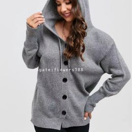 Women's Sweaters Solid Hood Single Breasted Cross Border Sweater Fall Winter 2024 New Drawstring Knitted Cardigan Jacket Women