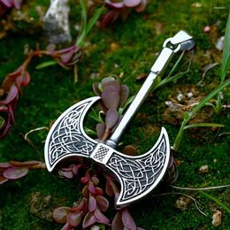 Pendant Necklaces Fashion Vintage Double Sided Viking Axe Necklace Men's Stainless Steel Nordic Celtic Knot Amulet Jewelry Gifts