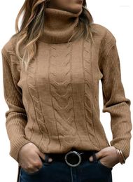 Women's Sweaters Turtleneck Long Sleeve Pullovers Cable Knitted Female Warm Ribbed Tops Winter Thicken Loose Jumpers