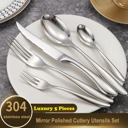 Dinnerware Sets Heavy Silverware Set 304 Stainless Steel Flatware Mirror Polished Cutlery Utensils Durable Home Kitchen Tableware