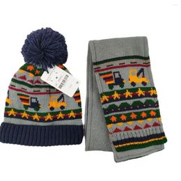 Berets 2024 Jacquard Winter Cartoon Car Design Knitted Hats And Scarf Sets For Baby Boys Children's