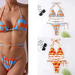 Bikini Designer Swimwear Swimsuit Womens Sexy Slim Fit Colour Block Pattern Fashion Tie Three Point Split Bikini 230404 Summer Sexy Lady Suit