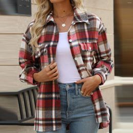 Women's Blouses Harajuku Autumn All Match Plaid Shirts For Women Korean Fashion Button Up Oversized Tops 2024 Aesthetic Loose Casual Blouse