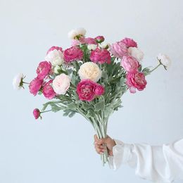 Decorative Flowers 3Heads Silk Peony Rose Artificial Table Flower Arrangement Pink White Wedding Garden Decora Fake Bouquet