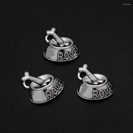 Charms 10pcs/Lot 18x20mm Antique Silver Plated Dog Bone Rover Bowl Pendants For DIY Keychain Jewelry Making Supplies Accessories