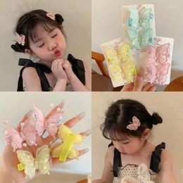 Hair Accessories 2PCS Set Gauze Mesh Pearl Solid Colour Butterfly Clips For Girl Children Fairy Cute Sequin Pink Hairpin Fashion