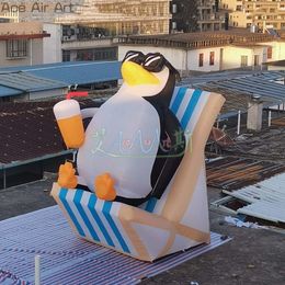 wholesale Outdoor 5m H Inflatable Penguin Giant Air Blow Animal Cartoon Model For Playground Or Beach Decoration
