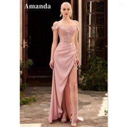 Party Dresses Amanda Sexy Off The Shoulder Prom Dress Silk Satin Mermaid Lace Embroidery Evening Side Split Christmas