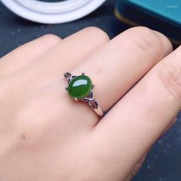 Cluster Rings Fashion Silver Jade Ring For Daily Wear 7mm 9mm Natural Green Chinese Style 925 Jewellery