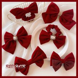 Hair Clips KADRUFI Korean Fashion Red Velvet Big Bow-knot Accessories For Women Girls Retro Elegant Pearl Flower Hairpin