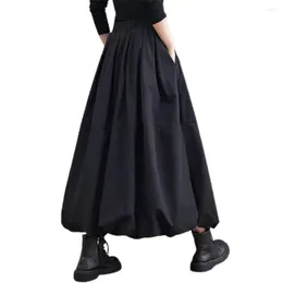 Skirts A-line Skirt Women's High Waist Maxi With Pockets Thick Warm Woollen Fashionable Winter Female Long Versatile