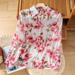 Women's Blouses Chinese Style Shirts Cotton Linen Vintage Summer 2024 Prints Clothing Polo-Neck Loose Long Sleeves Tops