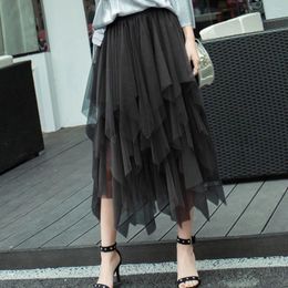 Skirts Fashion Women Spring High Elastic Waist Mesh Tutu Skirt Irregular Long Elegant Lolita Luxury Kawaii Mardi Gras Carnival