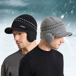 Berets Men's Knitted Baseball Hat With Earflap Insulation Warm Plush Lined Skullies Beanies British Style Riding Ear Protection Hats