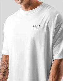 ONE POINT LYFT Print Big T Shirt Men Running Sport Gym Fitness Training Oversize 100% Cotton Tshirt Mens Bodybuilding Tee Tops 240219