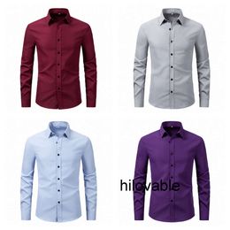 No logo fashions hilovable New Mens Shirt Fashion Slim Fit Solid Colour Long sleeved Mens Shirt