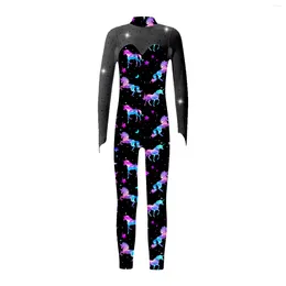 Stage Wear Children Girls Figure Skating Ballet Dance Gymnastic Leotard Acrobatics Yoga Sports Jumpsuit Long Sleeve Shiny Mesh Bodysuit