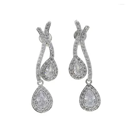 Dangle Earrings Wedding Bridal Gift Fashion Jewellery Iced Out Bling 5A Cz Tear Drop Charm Earring
