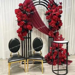 wedding decoration event backdrop with flowers arch ,black wedding chair bride and groom plinth stand for wedding used