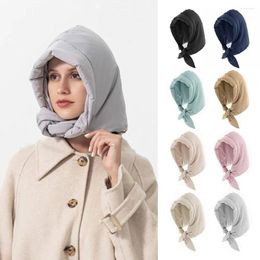 Berets Winter Headscarf Warm Shawl Hood Down Cotton Scarf Triangle Puff Women Thickened Windproof Hat Outdoor Fashion Neck