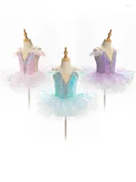 Stage Wear Child Tutu Ballet Dress Girls Ballerina Tulle Costume Sequins Mesh Splice Bowknot On Waist Gymnastics Leotard Kids Dancewear