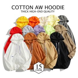 Autumn Winter Off White Hooded Hoodies Men Thick 360g Fabric Solid Basic Sweatshirts Quality Jogger Texture Pullovers 240220