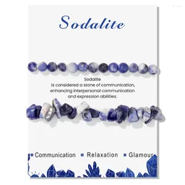 Strand Blue Natural Sodalite Stone Bead Bracelet With Card 2Pcs Irregular Chip Gravel Stretch Bangle Set Jewelry Gift For Women