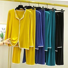 Women's Sleepwear Moman Modal Pajamas Spring And Autumn Loose Long-sleeved Homewear Set Casual Two-piece Can Be Worn Outside Absorb Sweat