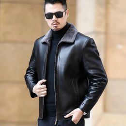 YXL-222 Leather Jacket Mens Fur One Casual Thickened Plus Cashmere Sheep Leather Jacket Short Coat 240222