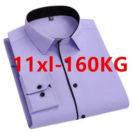 Autumn Men Office Shirt Long Sleeve Loose Plus Size 10XL 11XL 9XL Formal Dress Shirts Business Blue Black Solid Patchwork 160KG 240219