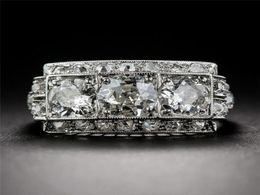 Retro Trendy White Zircon Women Finger Ring Simple Square Stone Wedding Engagement Ring Jewellery Gifts aneis feminino Size 6105899037