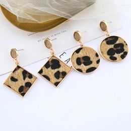 Dangle Earrings Korean Vintage Leopard Print Drop Geometric Round Square Metal Suede For Women Jewelry Party Gift