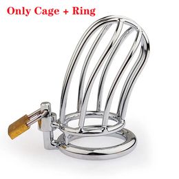 Male Chastity Device Cock Cage Premium Metal Silver Locked Cage Chastity Belt Adult Sex Toy for Men Lock and 3 Keys Included