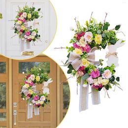 Decorative Flowers Spring Decor Door Easter Wreath Sign For Front Wreaths