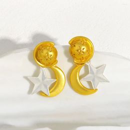 Dangle Earrings Greatera Romantic Two Tone Star Moon Drop For Women Trendy Textured Metal Gold Silver Color Party Jewelry 2024