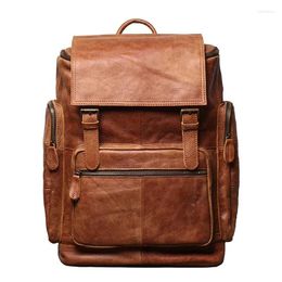 Backpack Retro Genuine Leather Men's Backpacks Large Capacity Laptop Bag School Male Shoulder Bags Brown Cow Travel