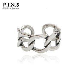 F.I.N.S Retro Old S925 Sterling Silver Chain Rings Thai Silver Open Adjustable Punk Rock Fashion Fine Jewellery Women Accessories 240220