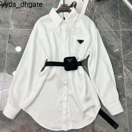 Prado Blouse Womens Designers Sashes for Triangle Letter Shirts Tops Quality Chiffon Womens Blouses Sexy Coat Waist Bag Sml1