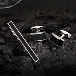 Men's Black Enamel Tie Clip Cufflinks Set Handsome Personalized Fashion Clothing Matching Set